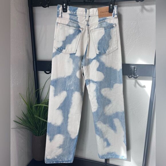 Calvin Klein Original Wide Leg jeans size W27 Blue White Cloud Pattern - Picture 3 of 15